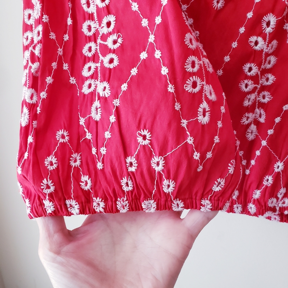 Zara Red Embroidered Eyelet Ruffle Top - Picture 6 of 12